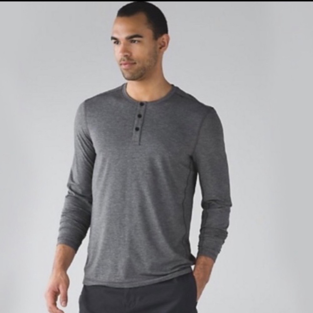 Lululemon Metal Vent Tech Henley Heathered Grey Long Sleeve Shirt Medium